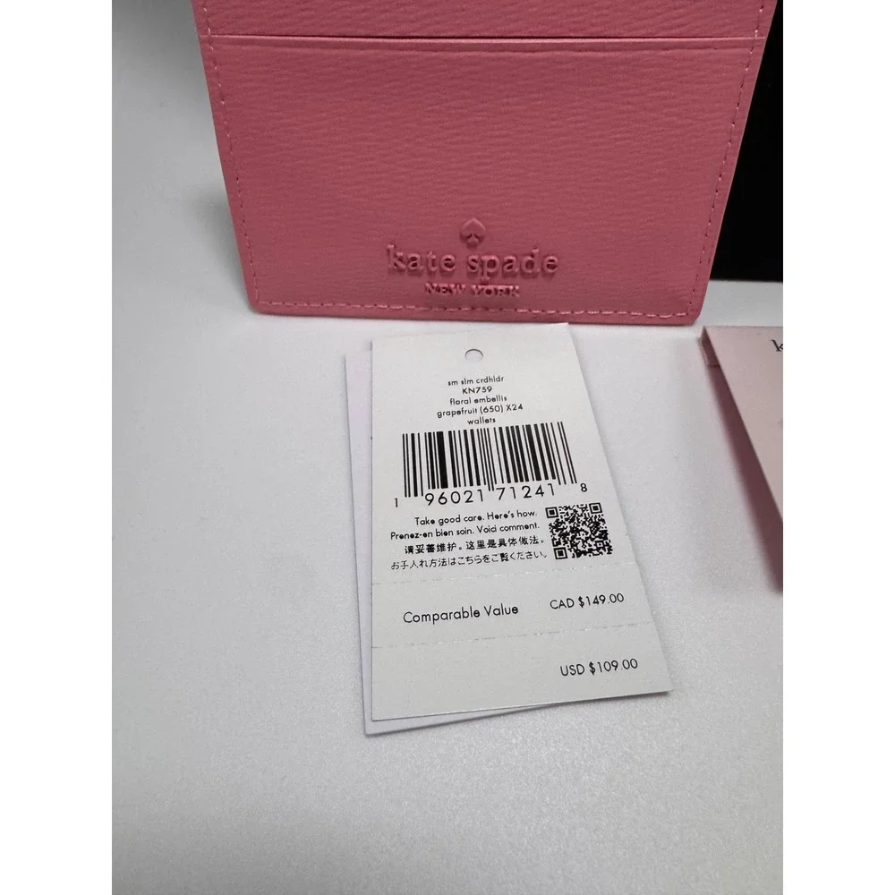 Kate Spade Pink Floral Card Holder & Gold Lock Stud Earrings Set KN759 K6448 NEW